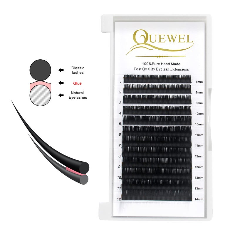 QUEWEL لوازم تمديد الرموش QUEWEL 0.10 C Curl Mix-8-14mm تمديدات رموش فردية كلاسيكية | اختياري 0.03/0.05/0.07/0.10/0.15/0.20 C/D فردية 8-25mm مزيج 8-14mm 15-20mm 20-25mm | (0.10 C MIX-8-14mm) - Image 3